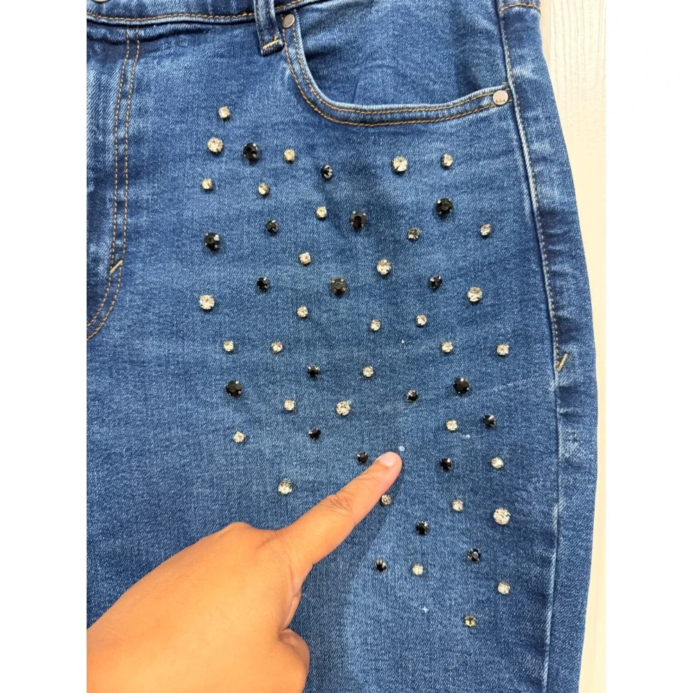 #60 A.N.A JEANS Sz. 16 High-Rise Straight Rhinestone Embellished